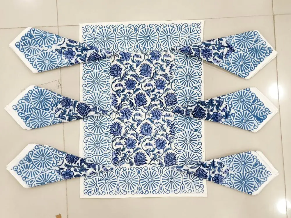 Hand Block Print Table Mat Set With Napkin Beautiful Hand Block Printed Cotton Table Cover Handmade Table Cover