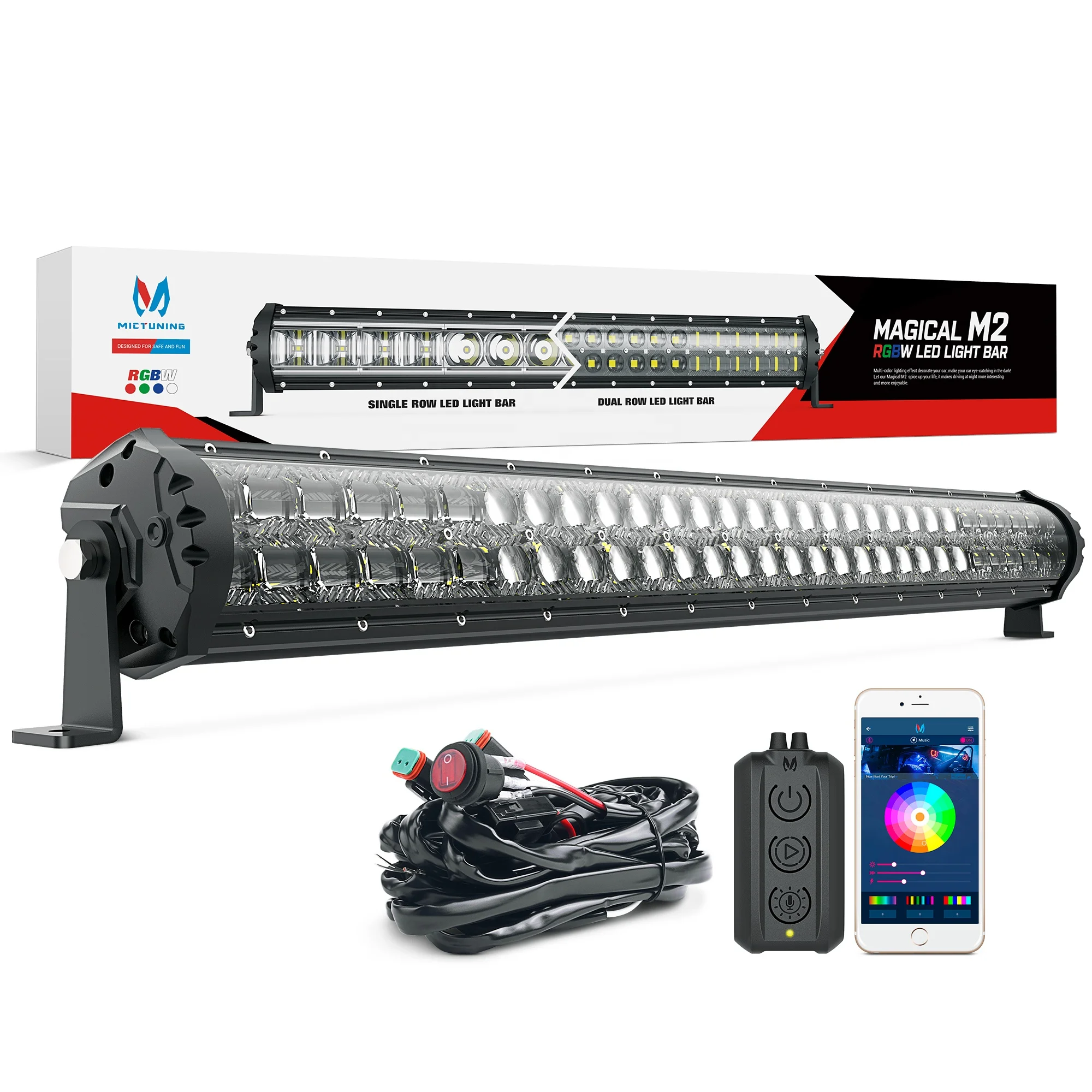 Двухрядный светодиодный светильник MICTUNING M2 RGBW 22/32/42/52 дюйма управление через приложение