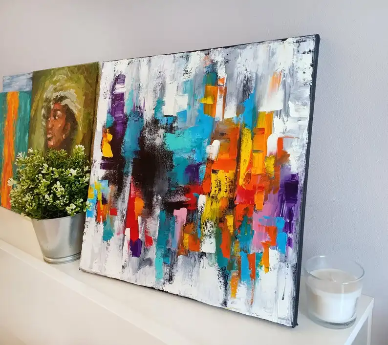 
Abstract Cityscape Painting ORIGINAL ART City Wall Art Canvas Impasto Oil Painting Abstract Landscape Painting 