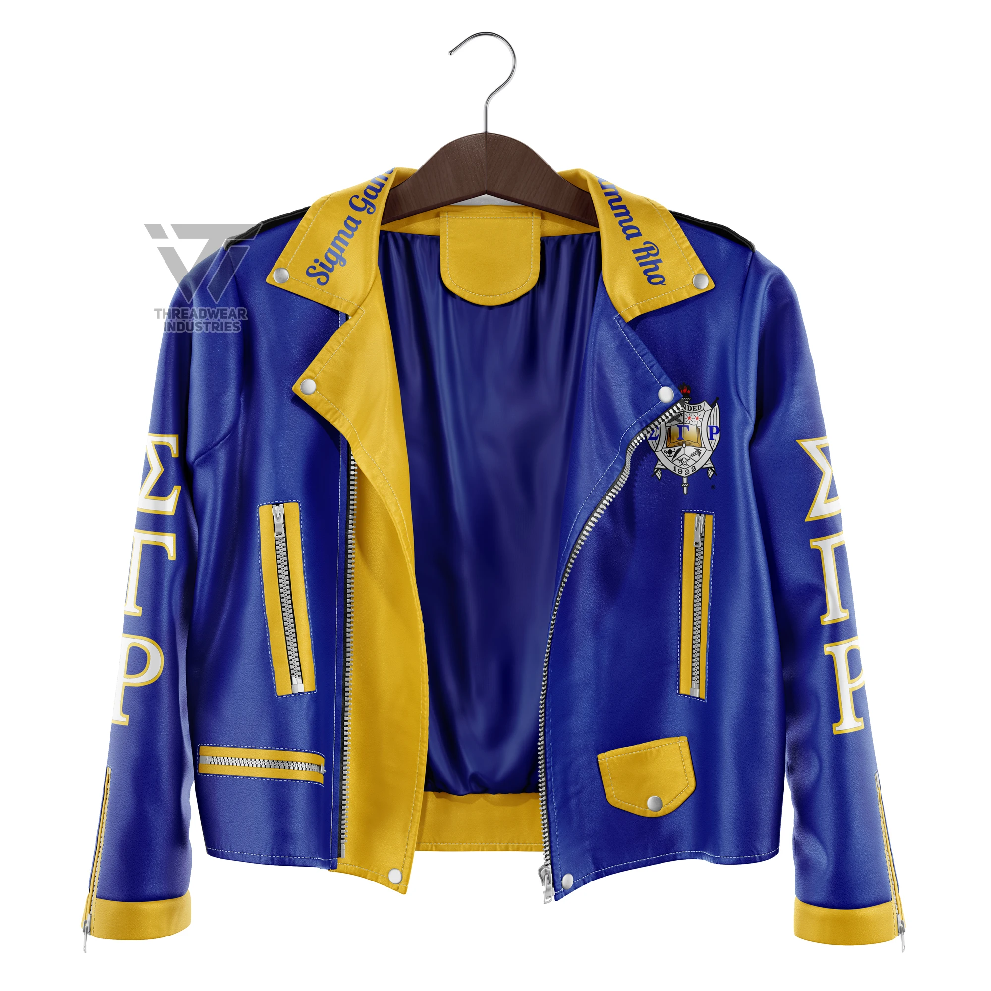 Custom Sigma Gamma Rho Sorority Embroidered Marlin Brando Style Leather Jacket