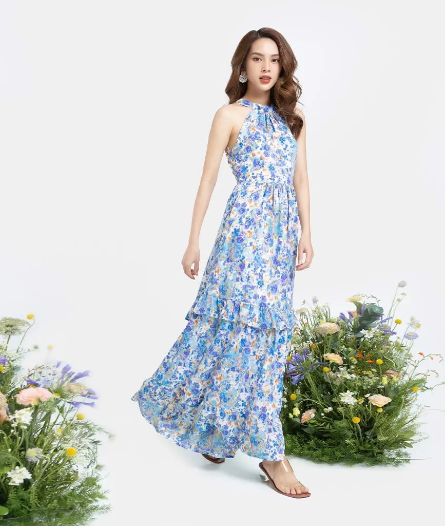 Индивидуальная повседневная одежда макси-платье с высоким воротником цветочное женское свадебное платье для гостей сделано в вьетнаме