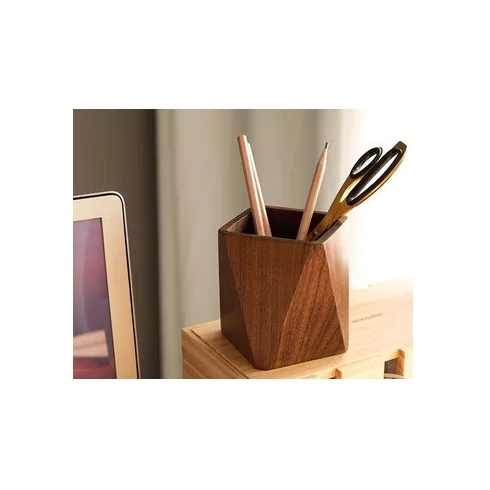 Wood pen holder and round shape and customized table top decorative use and polished with sale product