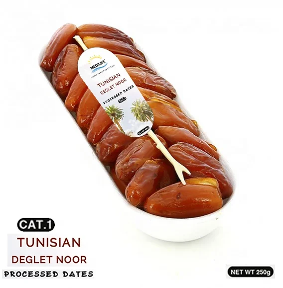 Best Deglet Nour Tunisian Dates, Branched Natural Nour Dates , Packed Dates 250 gr Tray. Mediterranean Diet.