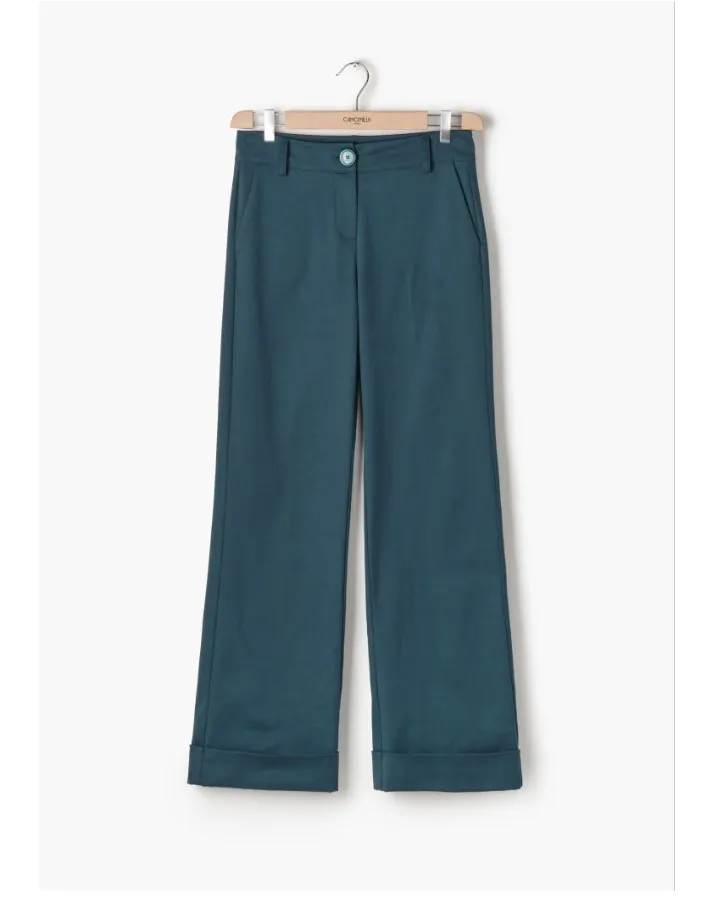 Italian Cuffed Trousers | Peacock Blue-Coloured | Mannish Pockets | Women Fashion | Made in Italy