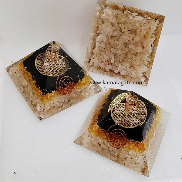 Оптовая продажа агат натуральный драгоценный камень черный турмалин с цитрином и кристаллом пирамида оргона медным металлом для продажи