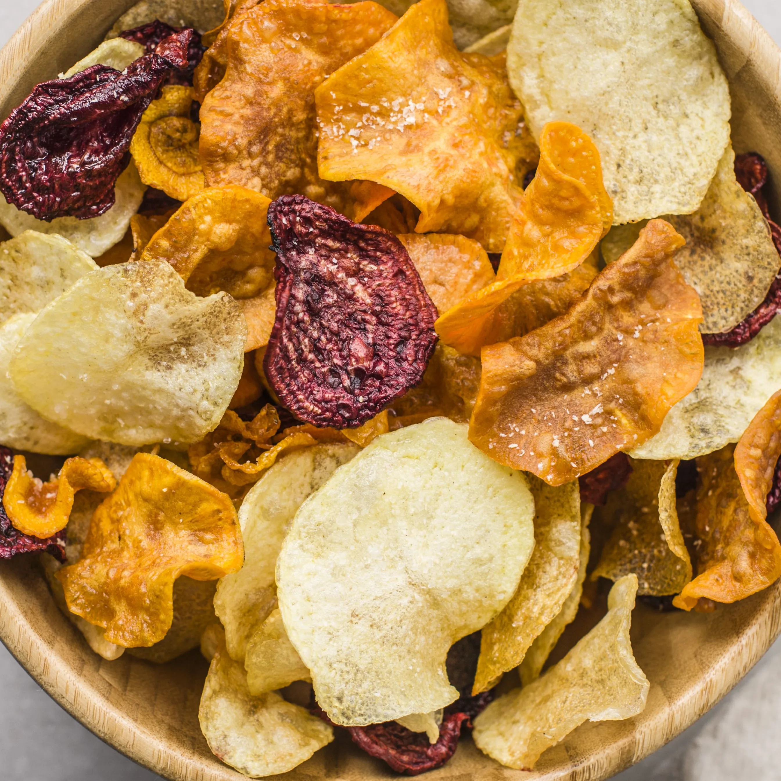 Mixed Root Veggie Chips Natural Vegetable OEM Sweet Yellow Purple Potato Taro Crispy and Tasty Snacks from Thailand