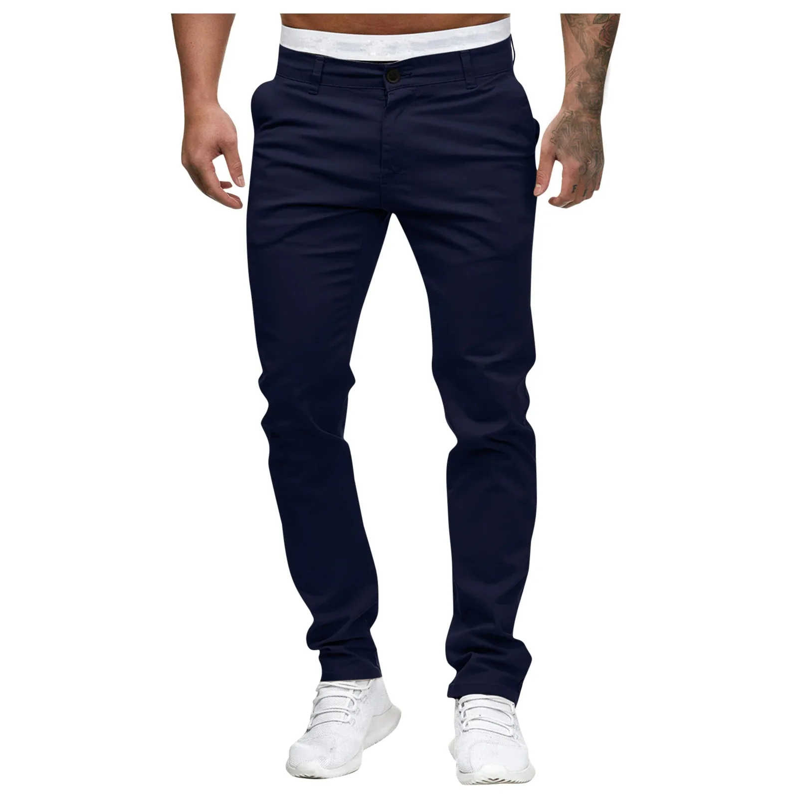 Fashion Men's Jeans Black Blue Pants Casual Mid Waist Slim Pant Solid Pocket Full Length Trousers Men winter Trouser