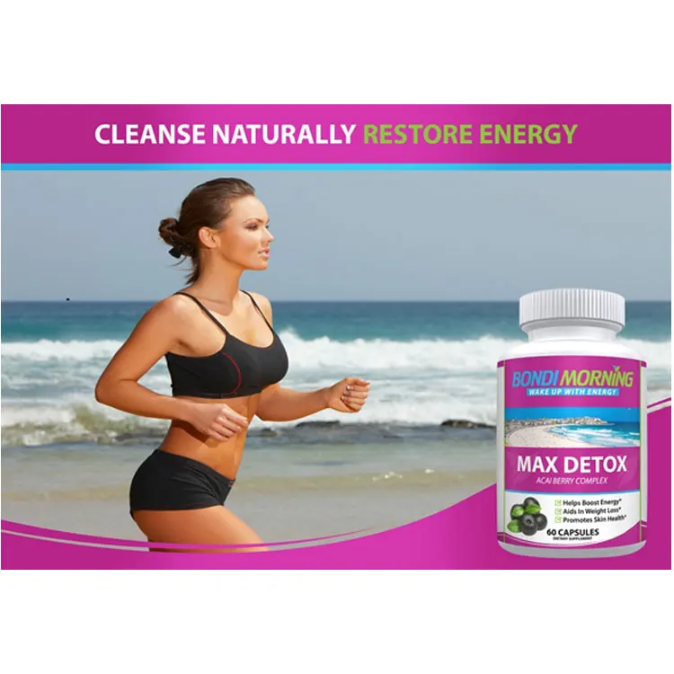 Здоровая пищевая добавка Max Detox, капсулы с ягодой Асаи и папайей