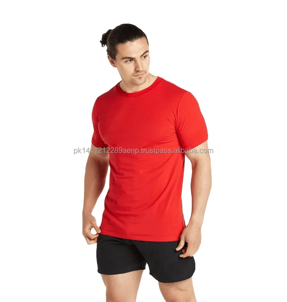 Wholesale Men Red Color Muscle Fit Gym Fitness T Shirts , 2021 Bulk Order Custom Fitness Tshirt With Your Own Design