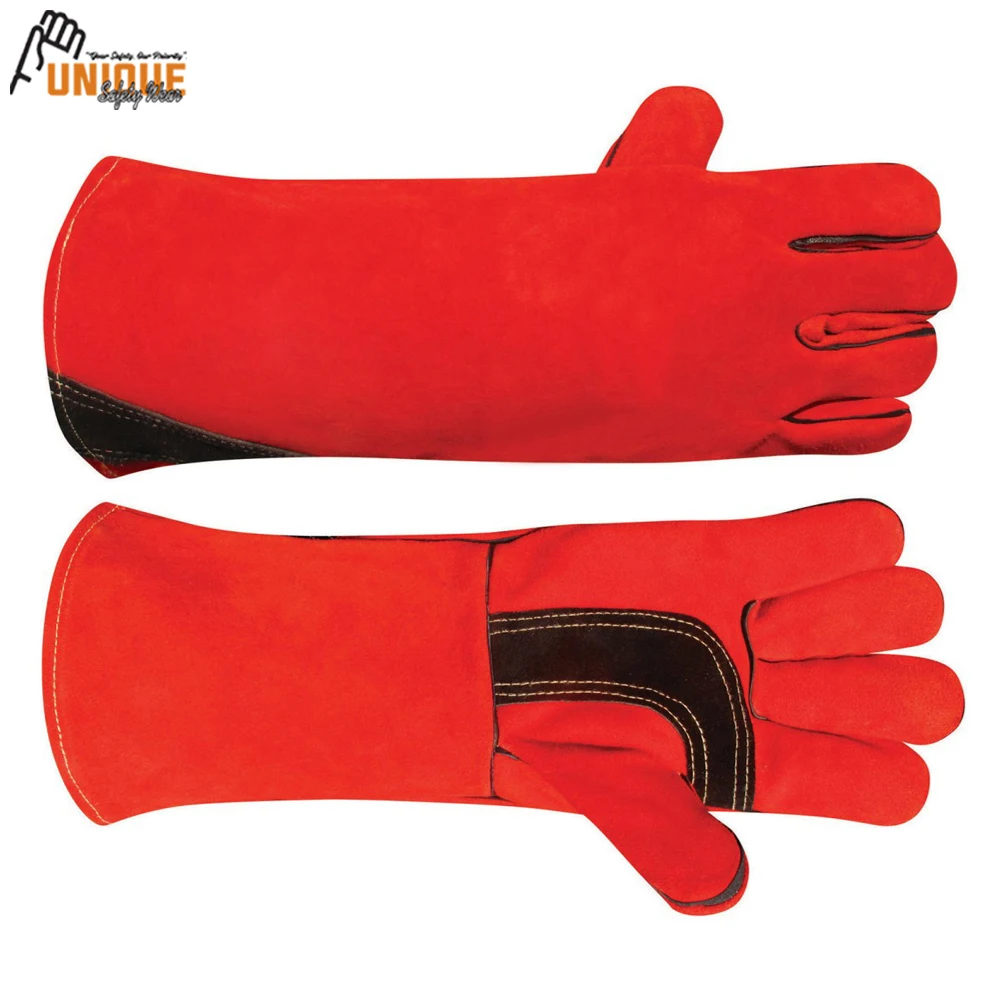 
Comfortable Double Palm Welding Gloves Goatskin With Extra Length Cowhide Split Heat/Fire Resistant Welding Gloves 