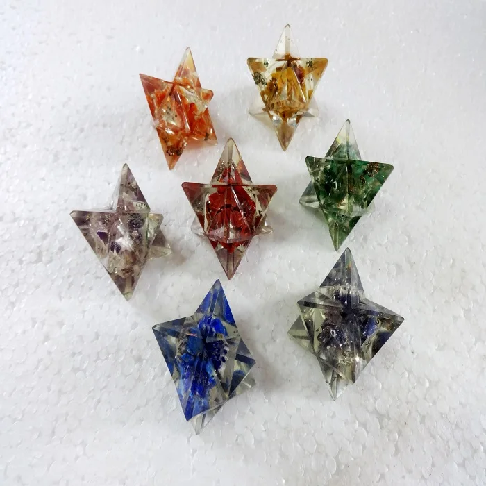 Gemstone 7 Chakra Orgone Merkaba Crystal Carved Orgone star Set Orgonite healing Merkaba Sets Chakra Set