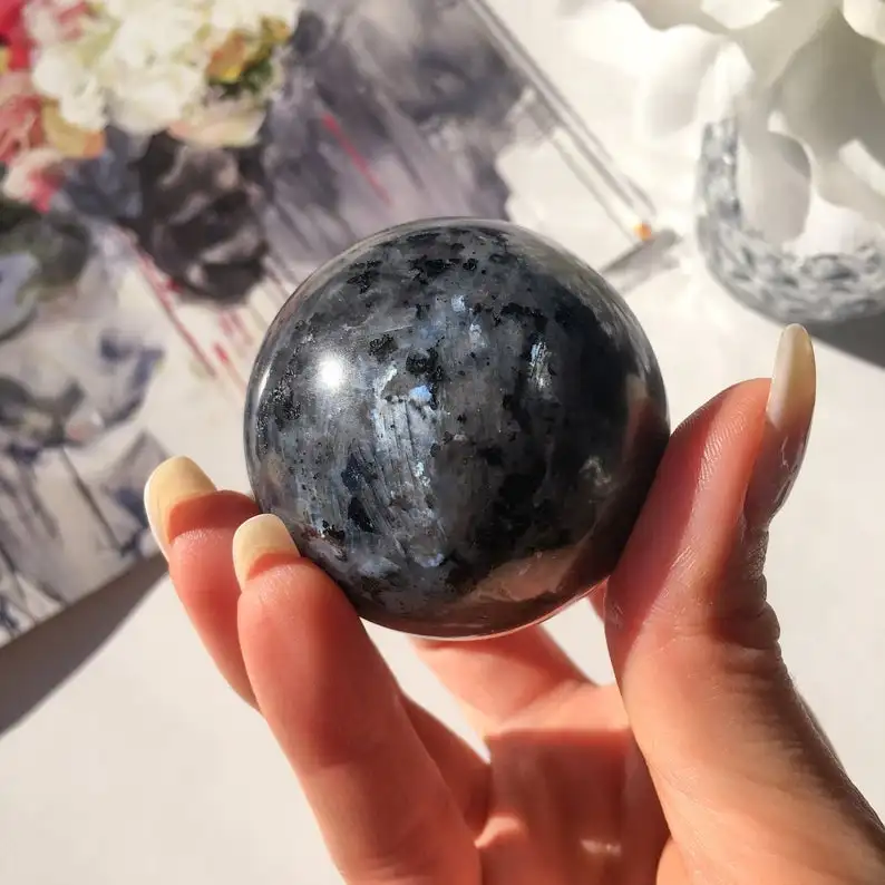 Natural Polished Larvakite Full Flashy Crystal Spheres Agate Sphere For Healing and Decoration