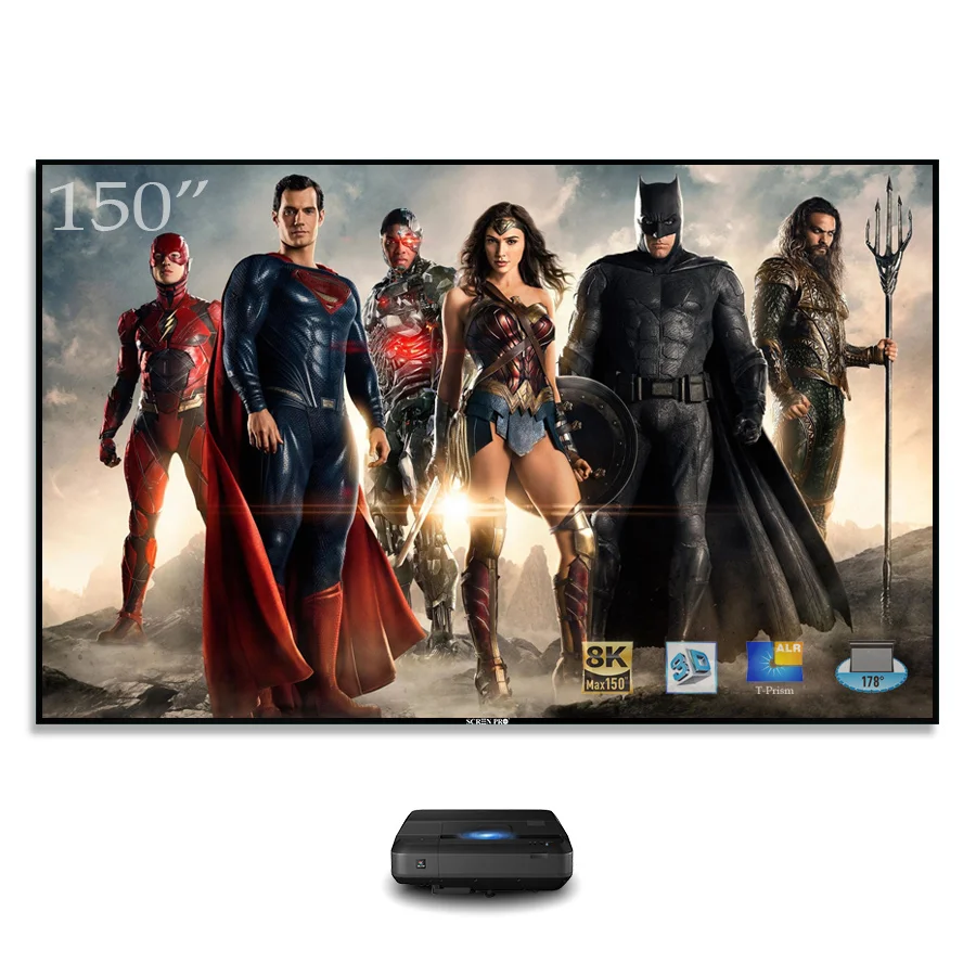 Экран PRO 150 дюйма, 4K, ультракороткофокусная фиксированная рамка, UST ALR CLR, экран с рассеянным освещением, отклоняющий проекционный экран