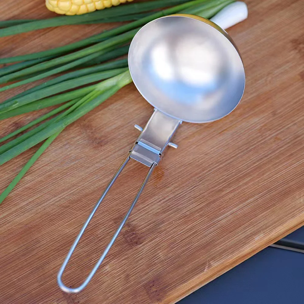 Outdoor household portable kitchen utensils stainless steel camping picnic foldable two-piece picnic spoon