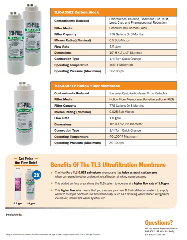 Fresh Water Systems Neo-Pure TL3-A502 Ultrafiltration System - Chrome Faucet Industrial Filtration System Twist Lock Cartridges