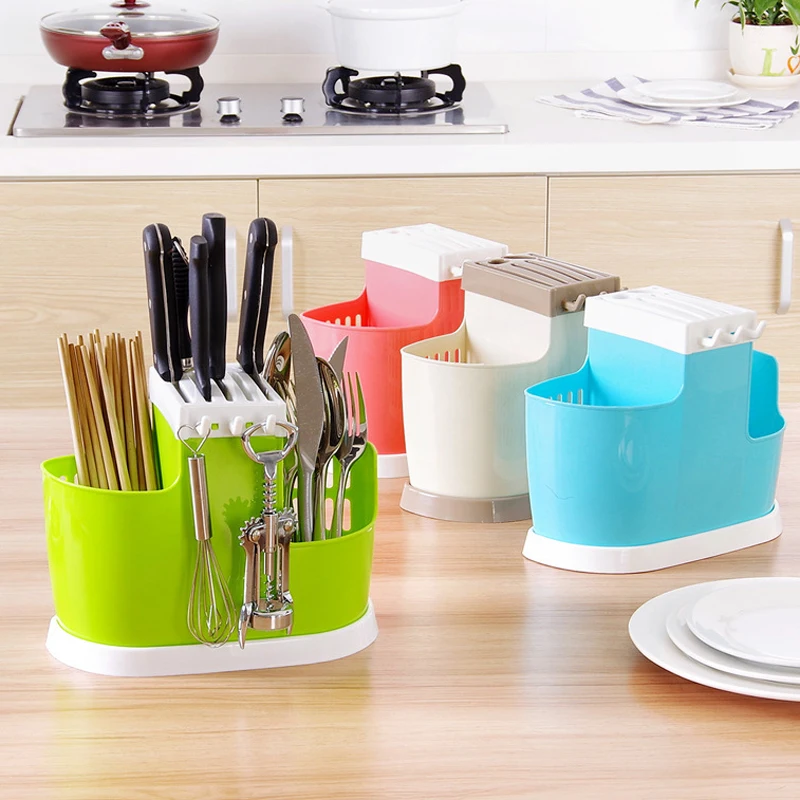 1 Pcs Multifunction Plastic Shelving Dish Chopsticks Cutlery Storage Rack Drain Holder Strainer Stand Creative Kitchen Tools