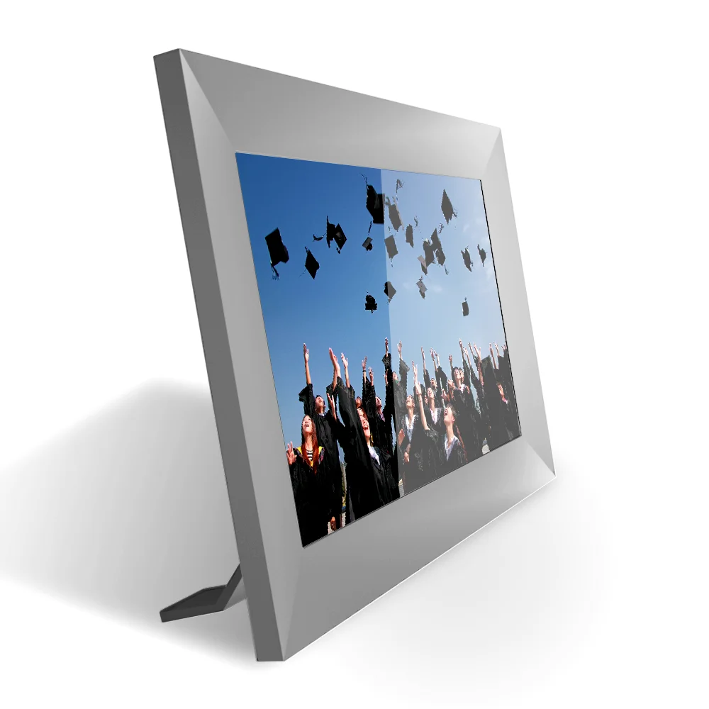 Type  C Gray wood border Digital Frame, 1280P 10 inch WiFi, Support Multi-User Connection and Instantly Share Photo by APP