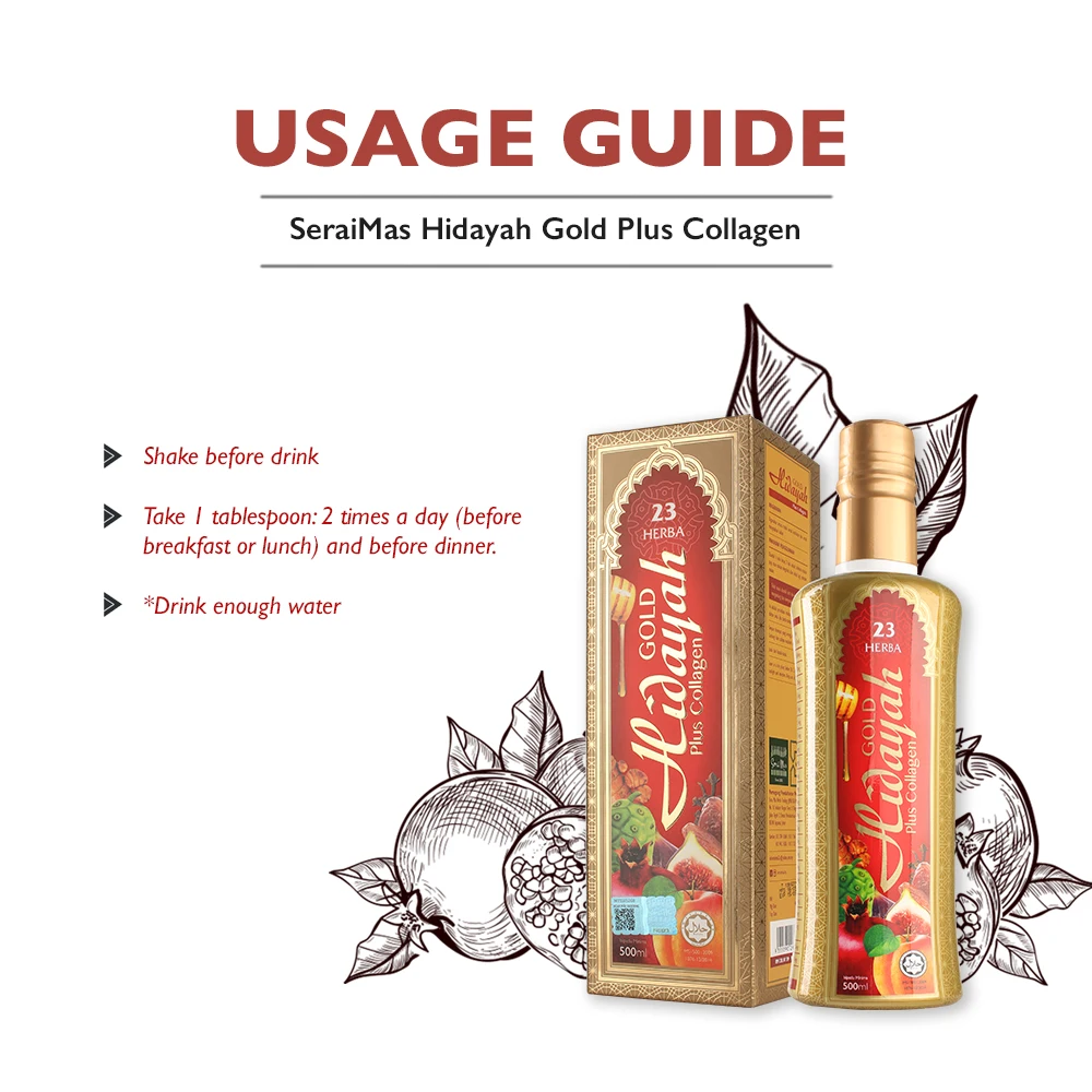Hidayah Gold Plus Collagen Drinks with Herbal Ingredients To Strengthen Immune System & Increase Level Of Physical Fitness