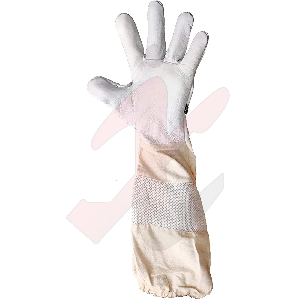 Premium Goatskin Leather Beekeeper Gloves With Long White Sleeve Bee Keeping
