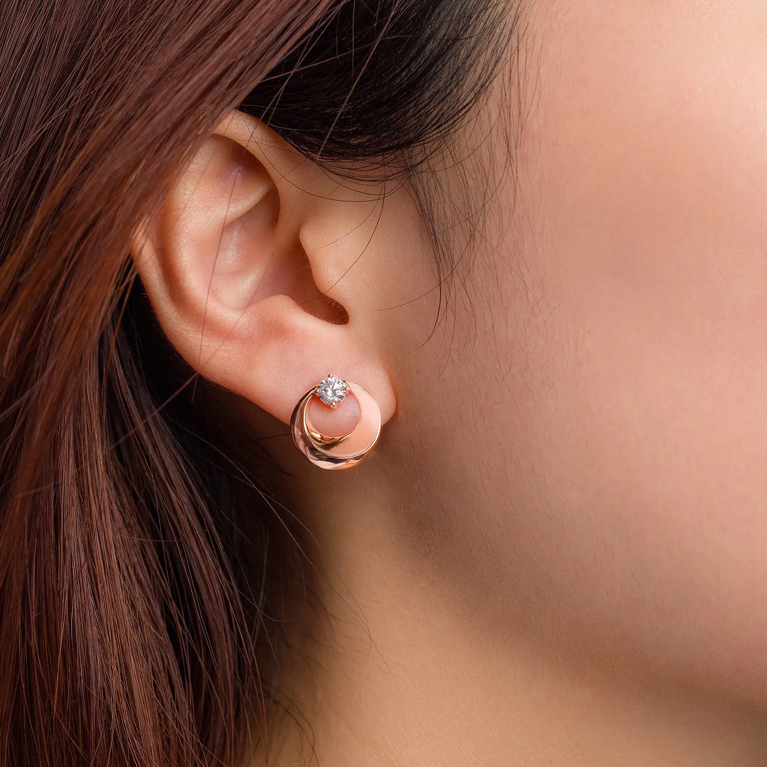 14k solid gold stud earrings cubic zirconia stones rose gold earrings for women HTJ brand BTPTB283