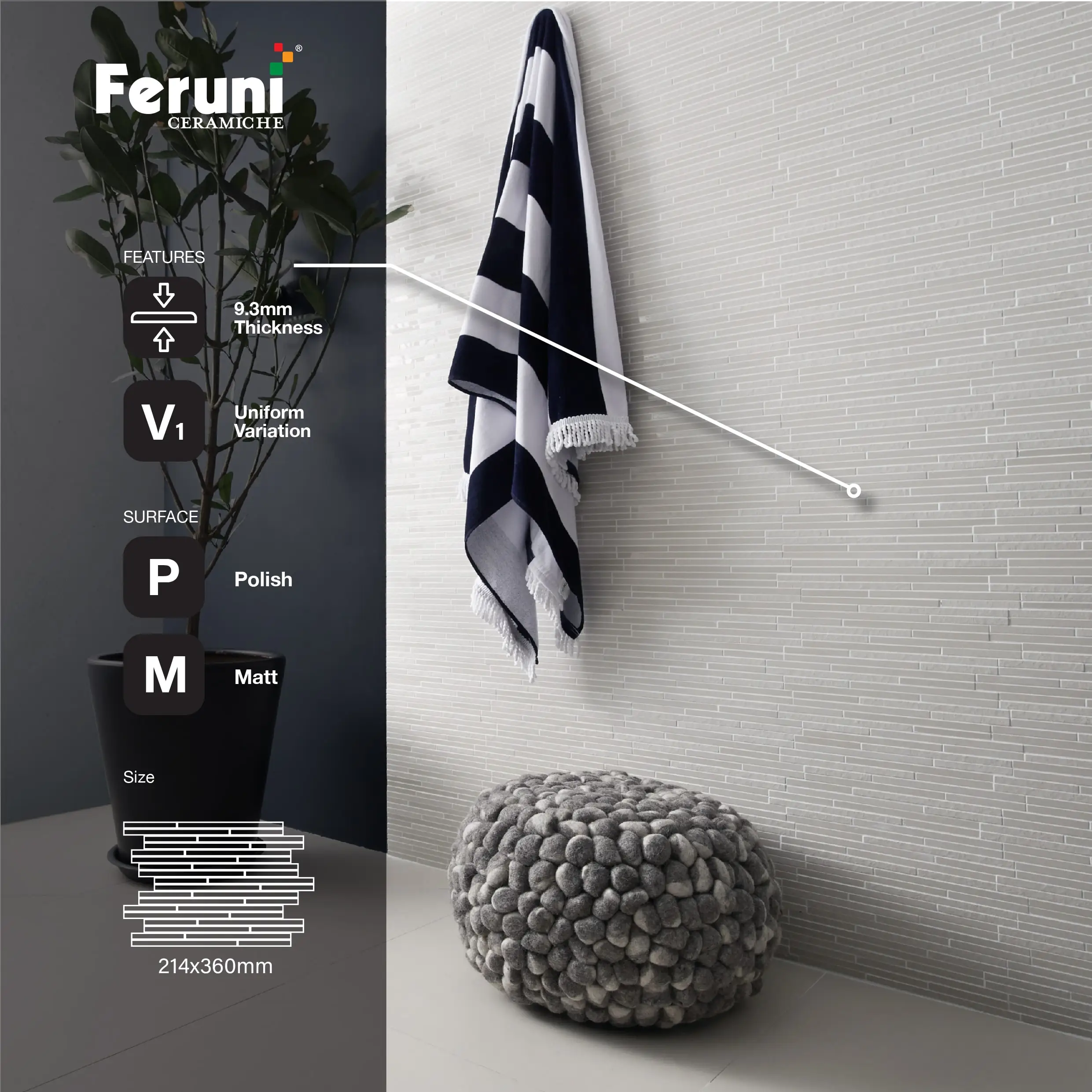 High Quality Polish & Matt Surfaces Strip Deco Tiles Combine with Three Type of Surface To Reflect Depth and Extra Dimension