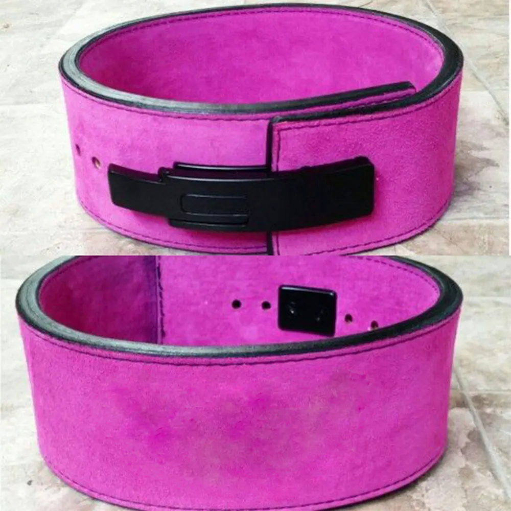 Solid Pink color POWERLIFTING LEVER BUCKLE BELTS PRO LEVER LEATHER WEIGHT LIFTING BELT TRAINING GYM BELT