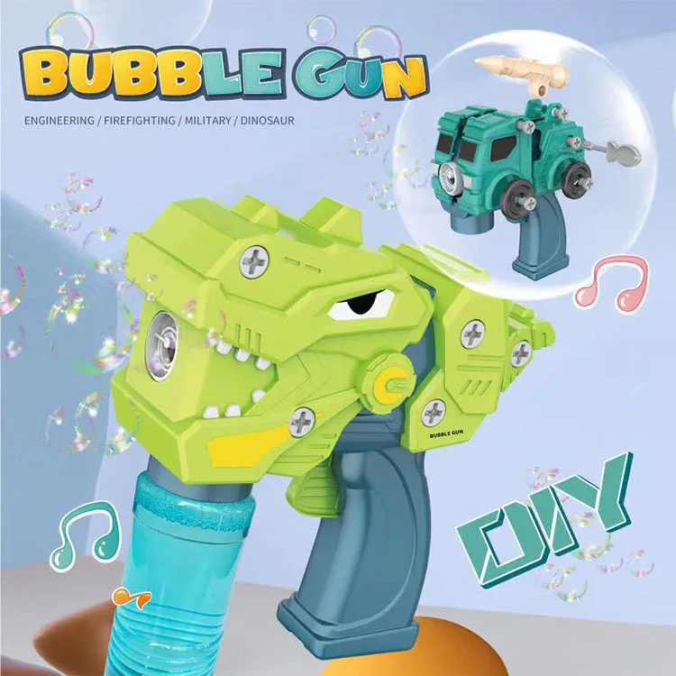 New Design DIY Assembly Dinosaur Pistola De Burbuja Bubble Gun Toys For Kids