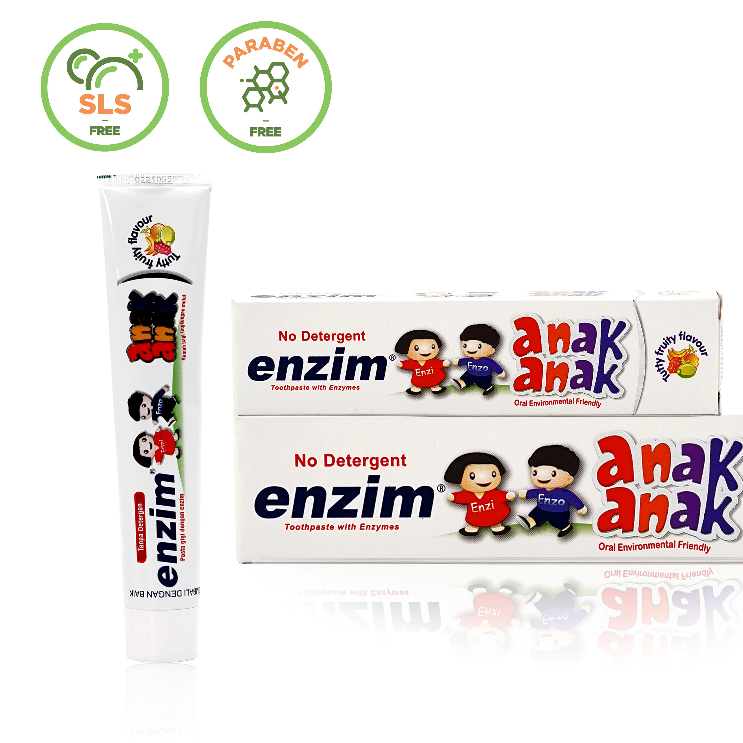 Tutti Frutti toothpaste kids with Enzym and Xilytol to protect milk teeth from Caries and maintenance till permanent teeth