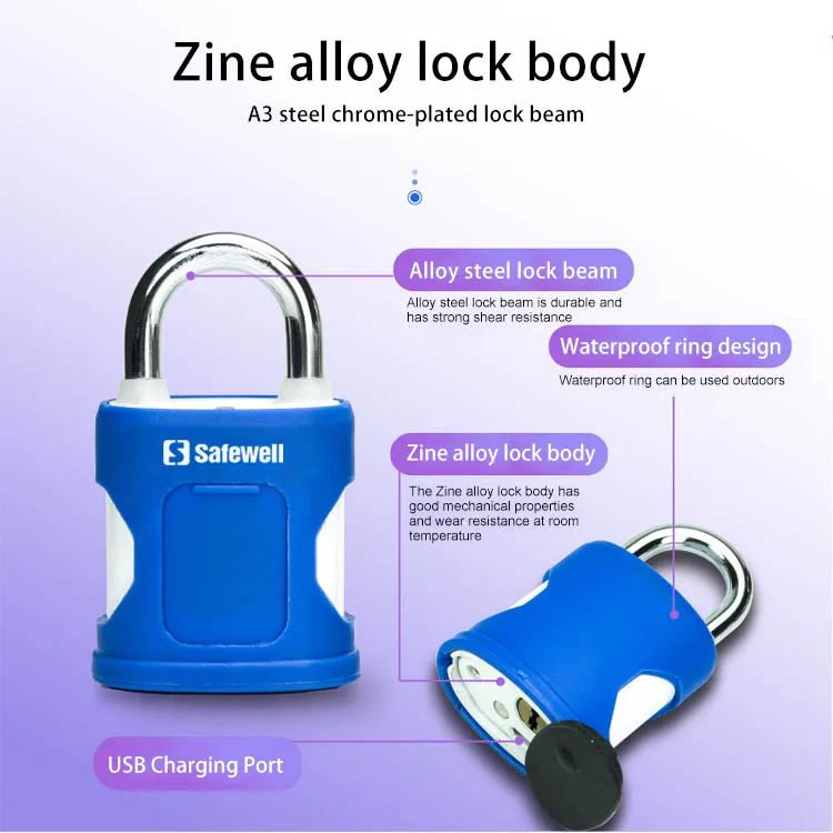 Safewell SWPLF03 Super B-level blade Lock Cylinder Fingerprint Smart Padlock With Fingerprint for Door