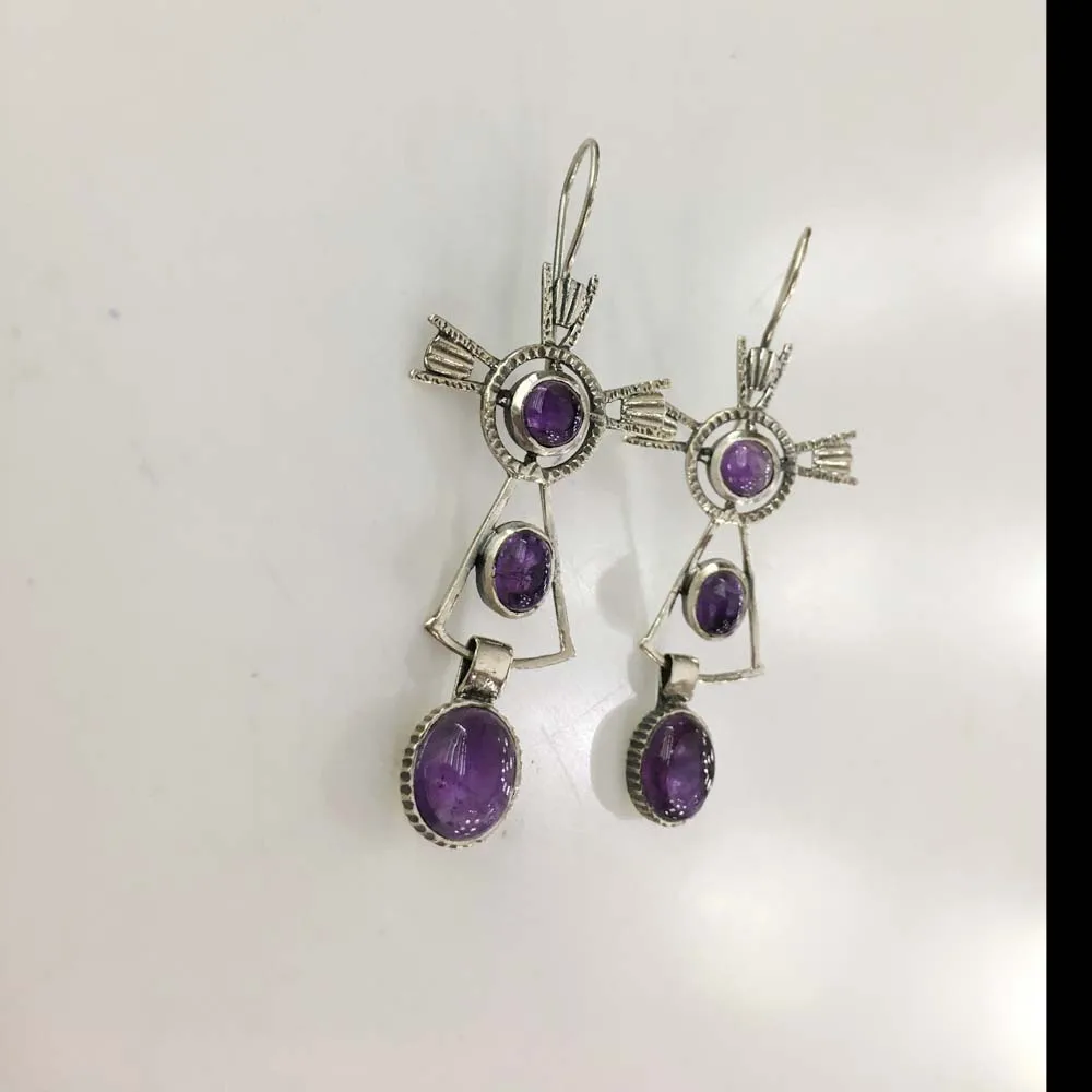 Oxidised Unique & Different Design Earring Pure 925 Sterling Silver Wholesale Price Excellent Quality Amethyst Gemstone Earrings