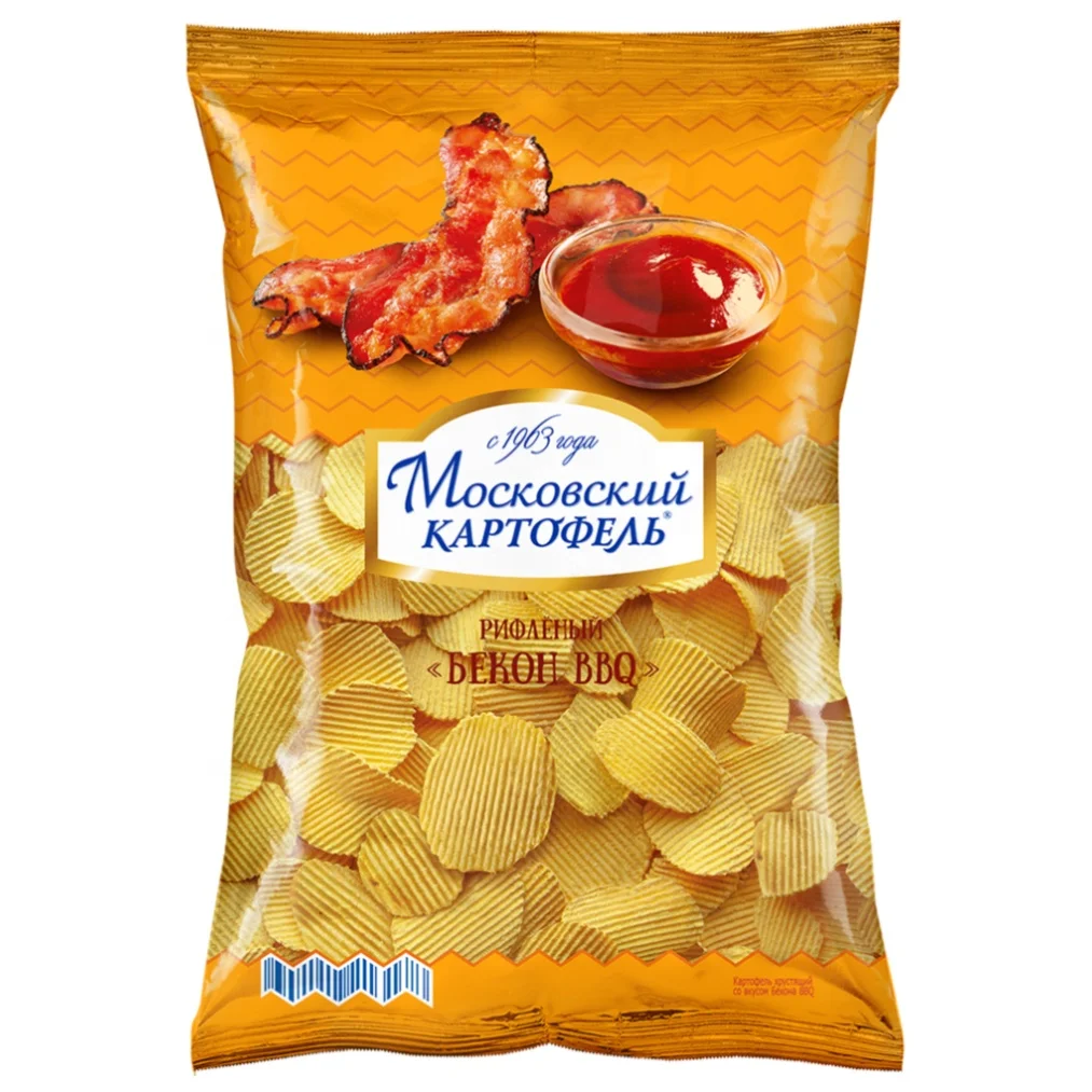 
Moskovskiy Kartofel BBQ Bacon Flavored Ruffled Potato Chips, Perfect Snack 