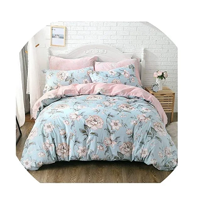 Pink and blue floral printed bed linen set 100% Organic Cotton GOTS Certified From India Exporter Duvet Cover