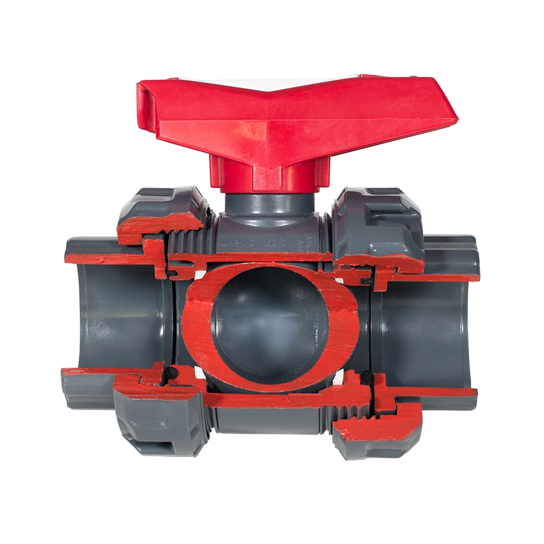 75MM  Best UPVC  Industrial Ball Valves / factory direct wholesale / upvc /red handled / PN16 / threaded / used  for acids