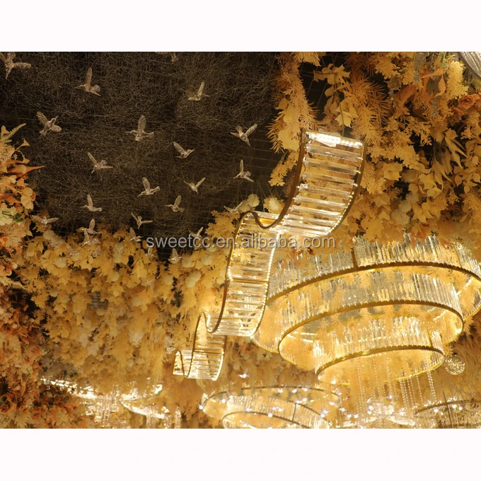 Golden color crystals to decorate large chandeliers lighting for wedding decoration