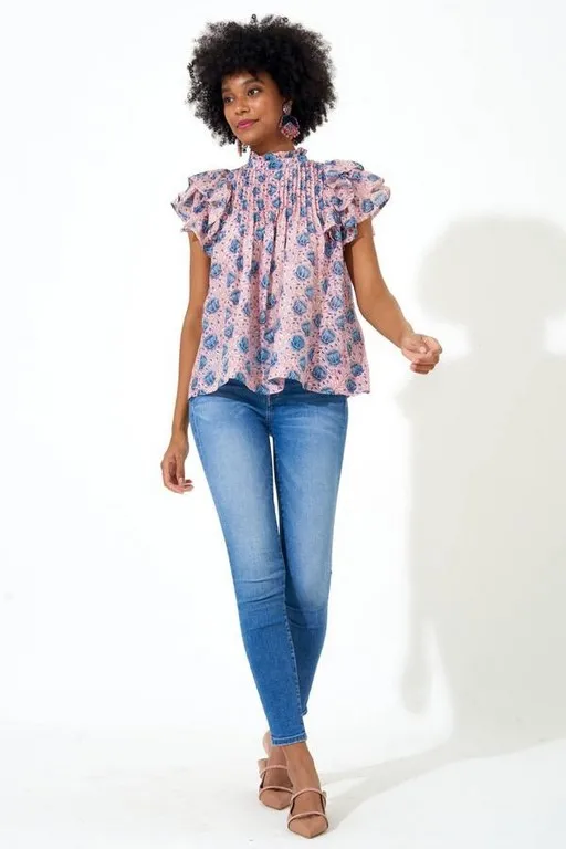 Vintage Color Block Printed Short Ruffle Sleeves Back Button Down Clothing Plus Size Summer Tops Blouse Shirts Blouses For Women