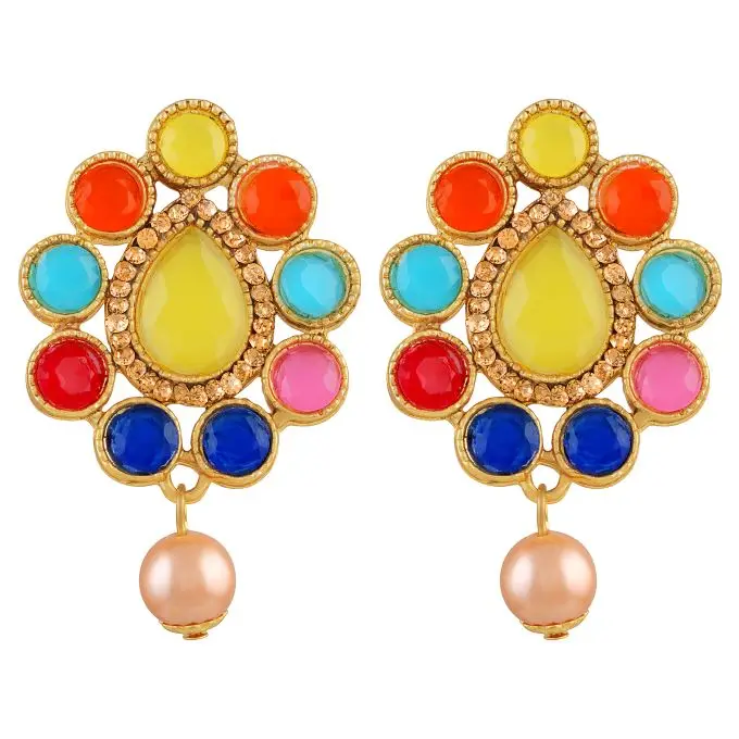 Long Party Bridal Wedding Wear Pearl Beaded chandelier tassel Look kundan Stone Ruby Color Enamel Work Indian Earrings Jewellery