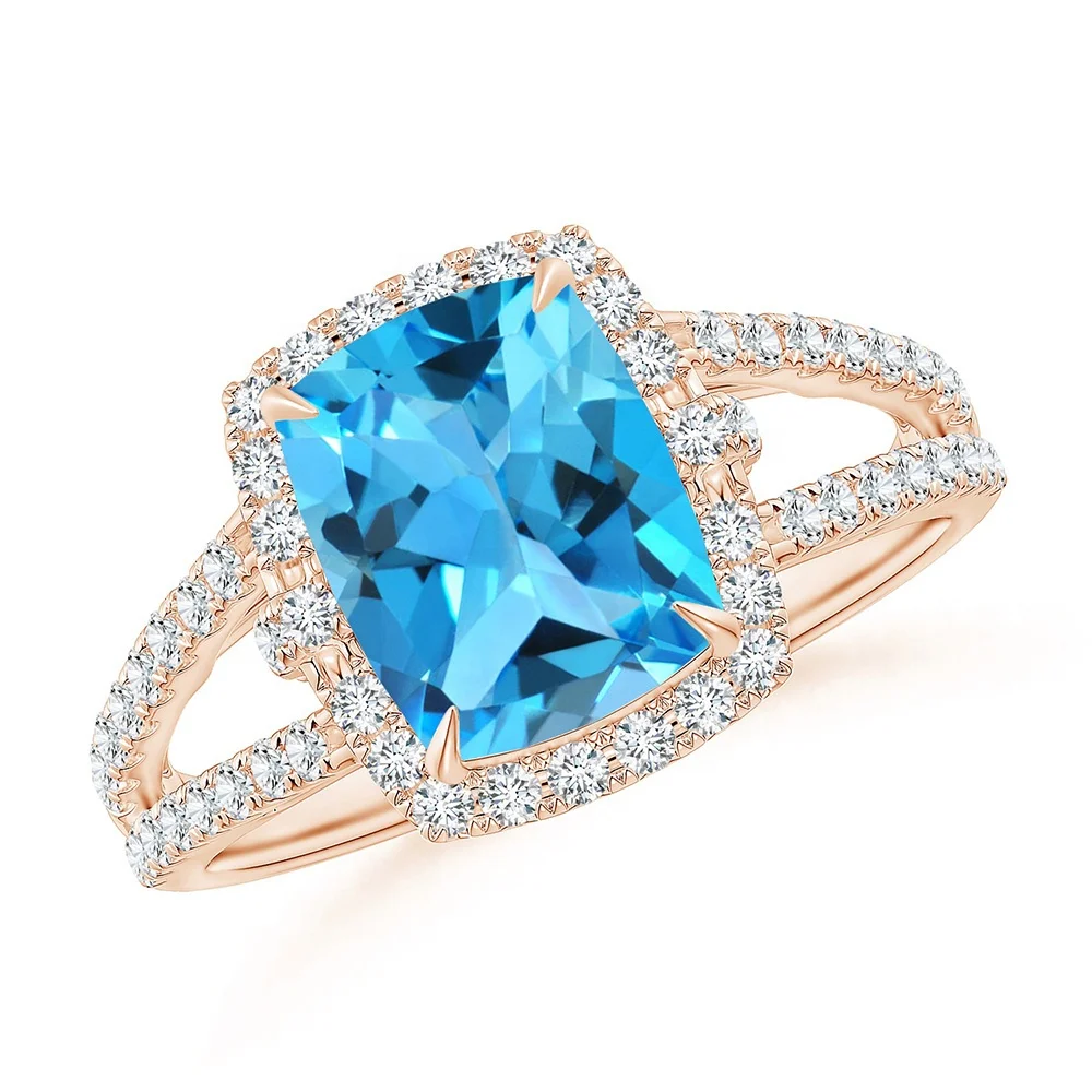 925 Sterling Jewellery Silver 12*10 Cushion Natural Gemstone Blue Topaz Wedding Ring