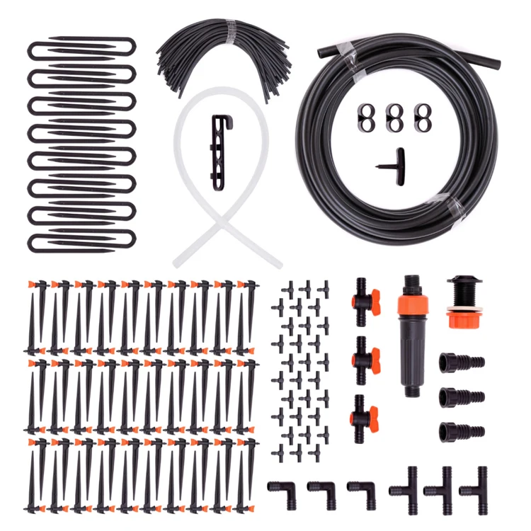 Reliable drip irrigation set for 30 or 60 plants with adjustable drippers, farm irrigation