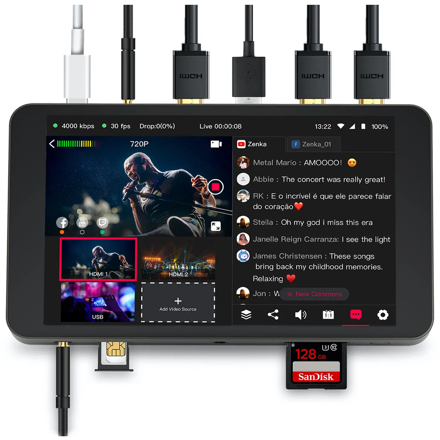 A yolobox portable live streaming video Encoder studio live broadcasting device with 7 inches touch screen live streaming box