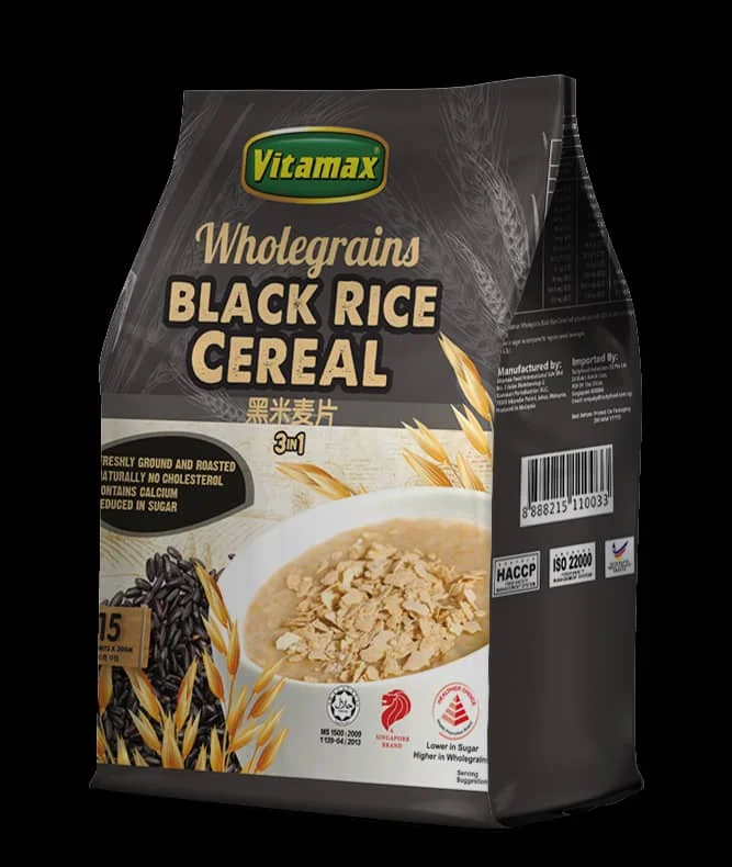 OEM Low-Sodium Low-Fat Ready To Eat Breakfast Smooth Taste Baked Vitamax Instant Wholegrains Black Rice Cereal 30g x 15s x 20p
