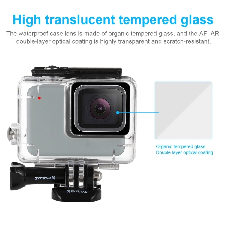45m Underwater Waterproof Housing Diving Case for GoPro HERO7 Silver / HERO7 White, with Buckle Basic Mount Screw Transparent
