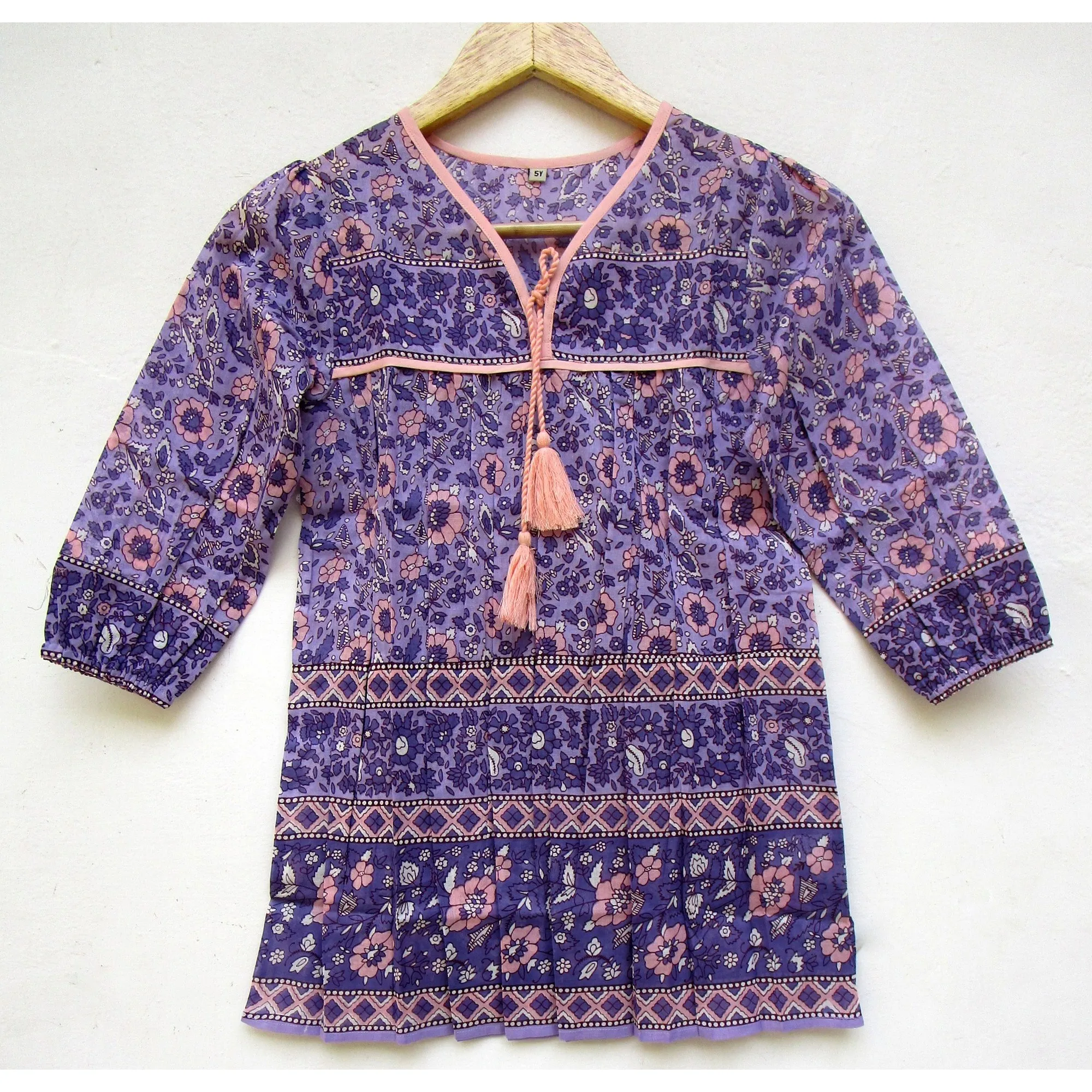 purple pink indian style boho and hippie girls maxi dress with tassel