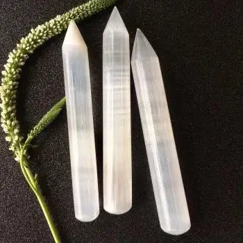 POLISHED SELENITE THIN PENCIL MASSAGE WAND / WHITE SELENITE HEALING PENCIL WAND/ TOP QUALITY SMOOTH CRYSTAL SELENITE TOWER