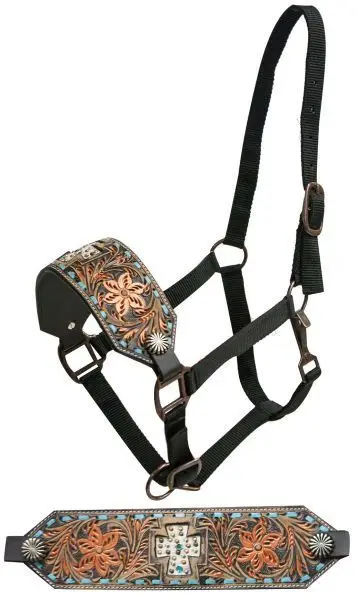 Horse Halter Hardware Buckles Beautiful Leather PVC Webbing Australian Saddle Flyash Head Collars and Fur with Brass and Steel
