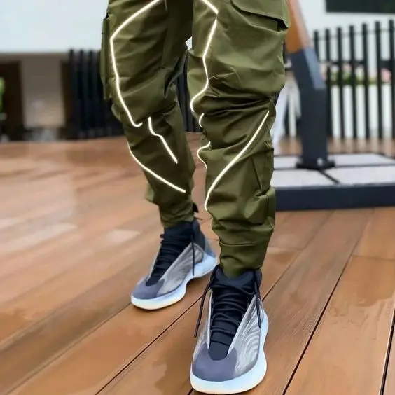 Cargo Men Joggers Pants Fitness Casual Trousers Long Pencil Custom Logo 2021 Reflective Stripe Slim Fit Custom OEM ODM Knitted