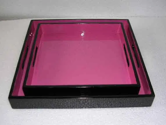 Set of 2 Vietnam square lacquer trays for home-decor, tableware, houseware, kitchenware.