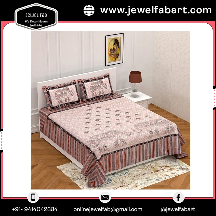 High Quality 100% Cotton King Size Bedsheet  Best Wholesale Price Indian Cotton Bed Sheets Sanganeri Print With Pillow Covers