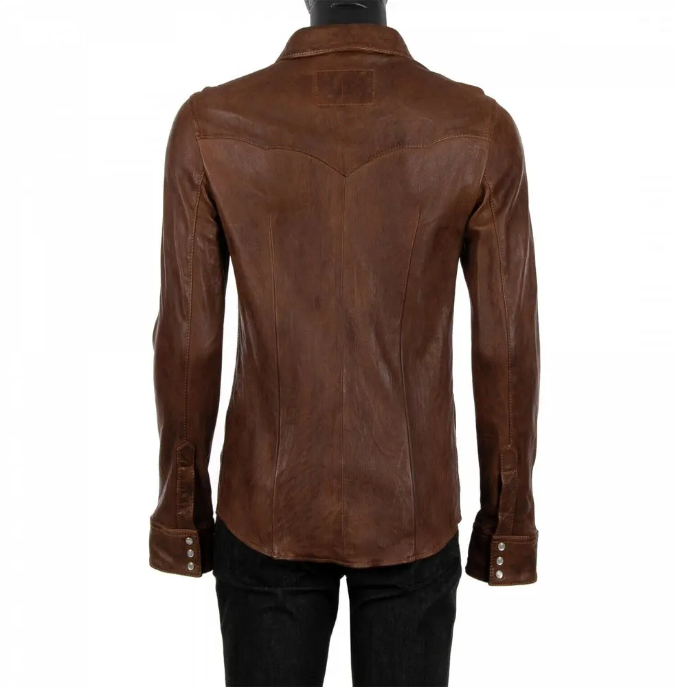 
Turn Down Collar Outer Wear Covered With Button Good Quality Sheep Leather Jacket 