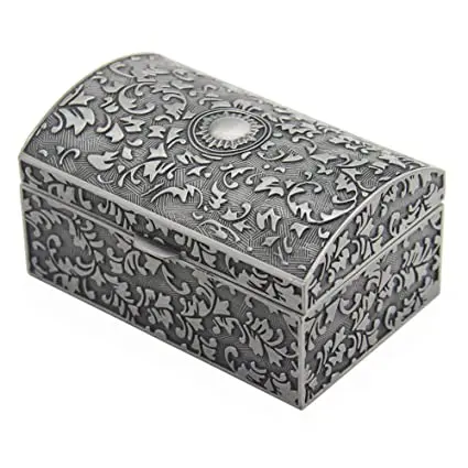 Vintage Engraved Brass Silver Plated Jewellery Box