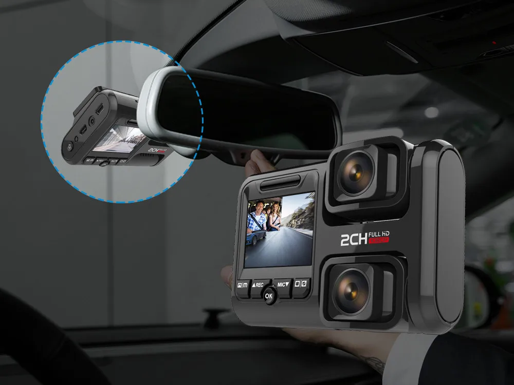 Full HD 1080P dual lens rearview mirror motorcycle dvr camera 2 channel DVR